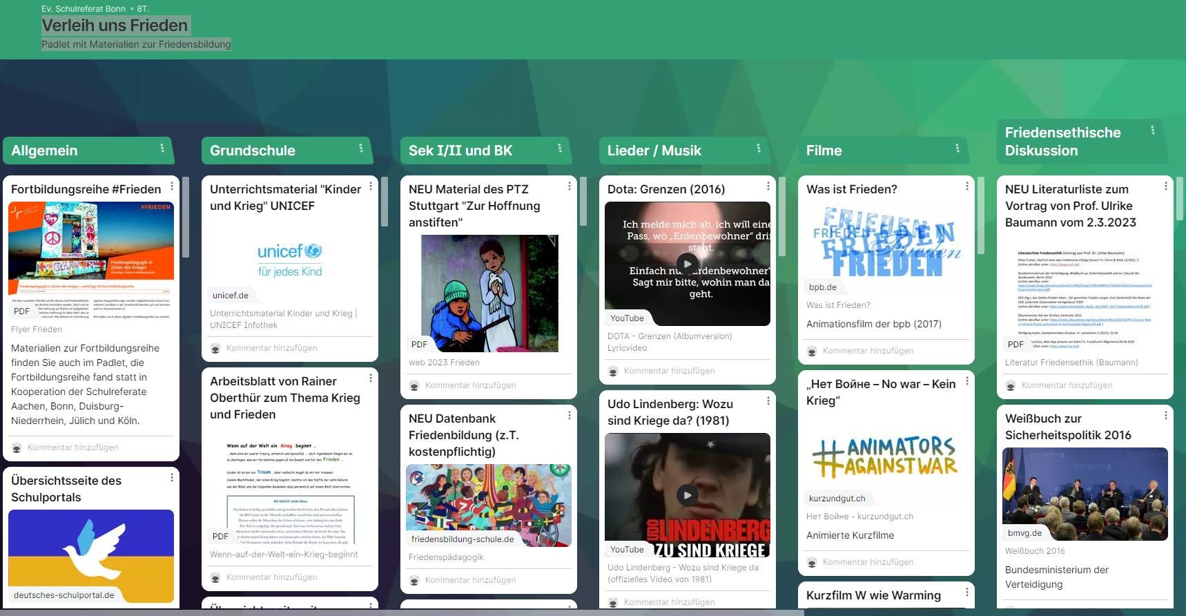 Read more about the article Verleih uns Frieden! Unser Padlet mit Materialien zur Friedensbildung